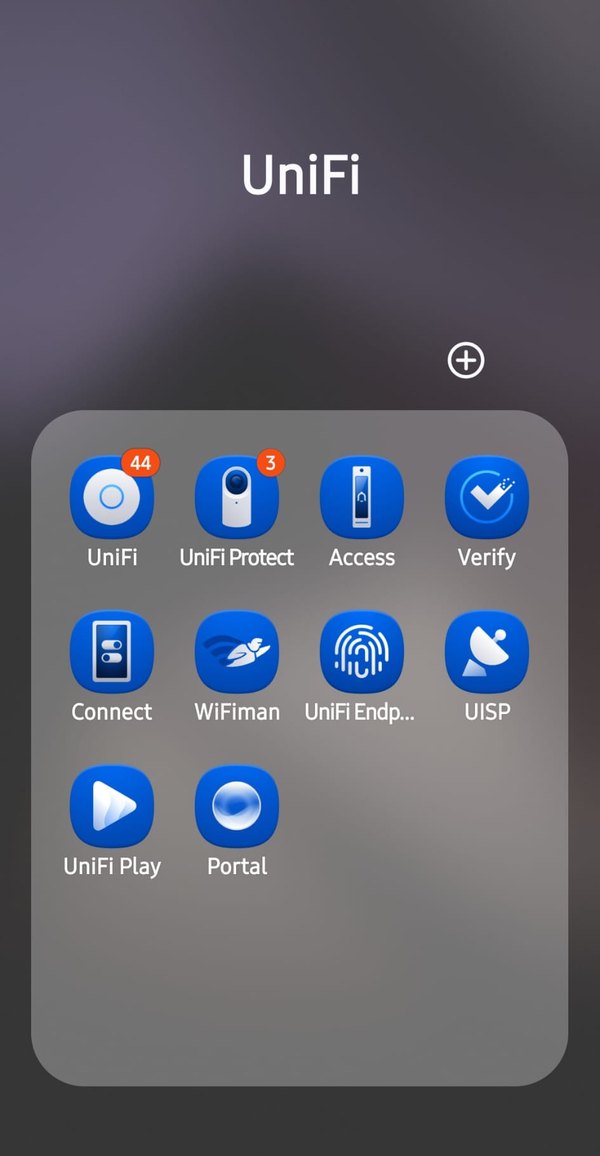 Phone folder of UniFi apps: UniFi, Protect, Access, Verify, Connect, WiFiman, Endpoint, UISP, Play and Portal.